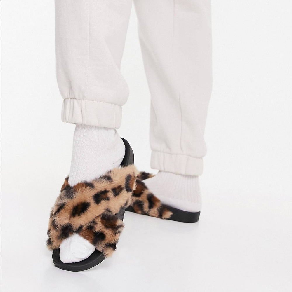 ASOS Furry Leopard Print Slides